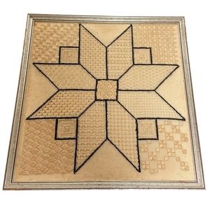 Vintage Framed Crocheted Doily Geometric Art Wall Decor Snowflake Cottagecore